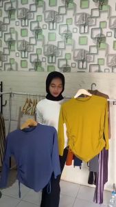 Jhinan - Atasan Valen Wanita Serut Samping Knit Blouse Top Kekinian Terbaru Premium