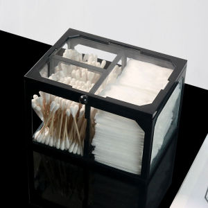 Luxury Cotton Swab Storage Box Desktop Glass Transparent Makeup Cotton Lipstick Organizer Box Dustproof with Cover Multi-functional Box