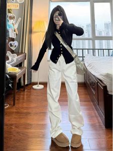 Extended Length High Waist Wide Leg Jeans Womens Slim Fit Floor Length Denim Pants Spring Autumn Loose Straight Cut Trousers