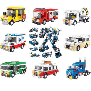 Fire Engine and Construction Vehicle Building Block Toys for Children