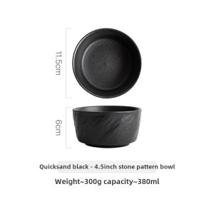 Japanese Style Black Ceramic Bowl Creative Rock Pattern Salad Bowl Soup Bowl Dining Bowl Unique Shape round Bowl Dinnerware