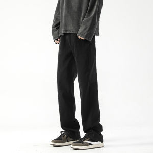 ZHUOCAN | Soft Thermal Black American High Street Cleanfit Straight Pants