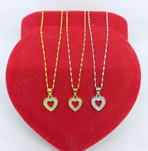 KALUNG PERAK ASLI 925 LAPIS EMAS/KALUNG BALOK MINI+LIONTIN LOVE MATA PUTIH/KALUNG SILVER/KALUNG FASHION