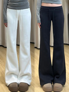 High Waist Fleece Lined Flared Sports Pants Womens Autumn Winter Casual Loose Fit Trousers Korean Style Cotton Blend Knitted