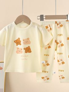 Childrens Short Sleeve Cotton Set Baby Summer Thin Home Clothes Cartoon Style Air Conditioned Suit Boys Girls Comfortable Homewear