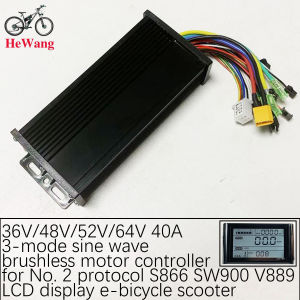 36V/48V/52V/64V 40A 3-Mode Sine Wave Brushless Motor Controller for No. 2 Protocol S866 SW900 V889 LCD Display E-Bicycle Scooter