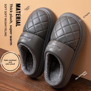 MONLEYTA | Mens Cotton Slippers Indoor Home Warm Waterproof Non-Slip Leather Slippers Womens Winter Outdoor Wearable Low Heel Style