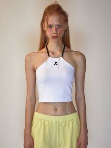 Zhang Siya Ou Yangdiid Short Hanging Neck Strap Vest Womens Fashion Spring 2024 Polyester Letter Pattern Crop Top