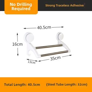 Bathroom Towel Rack Double Rod Stainless Steel Wall Mounted No Drilling Required Suction Cup Towel Holder for Bath Towels