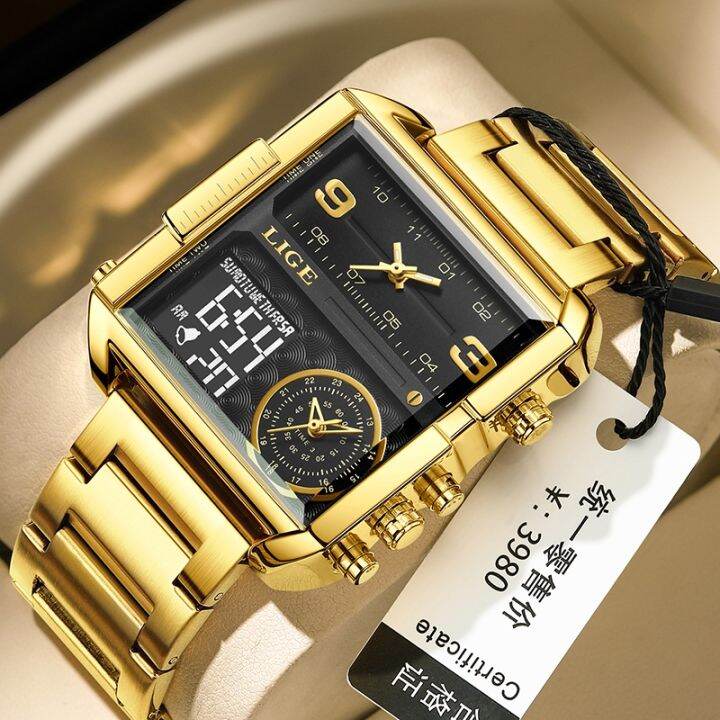 LIGE Original Watch Men New Luxury Sports Wrist Watches Gold