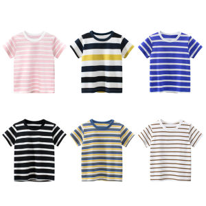 27Kids Childrens Clothing Summer Kids Short Sleeve T-Shirt Boys Half Sleeve Stripes Tops Baby Clothes K-style round-Neck Shirt