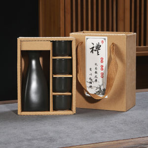 Luxury Sake Set Warmer 4 Cups Ceramic Japanese Sake Bottle Black Wine Glass Portable Gift Box Home Bar Party Decor