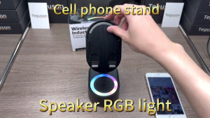 5 in 1 Bluetooth Speaker Phone Stand Singapore – Wireless Charger Ambient Light 1800mAh Emergency Power Hi-Fi Sound for Movie/Music/Work