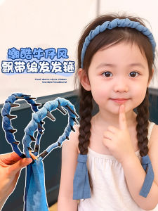 Girls Blue Sash Denim Hairband Twisted Braid Hairstyling Headband Childrens Fashionable Korean Style Hair Accessories