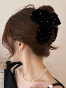 1Pcs Autumn Winter New Black Velvet Diamond Hair Clip Claw Fashion Elegant Bow Shark Claws Hair Accessories for Women