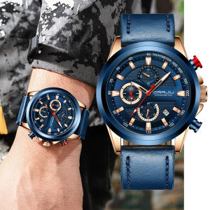 CRRJU Jam Tangan Pria Multifungsi Chrono Anti Air Kulit dengan Kalender Bercahaya 2282