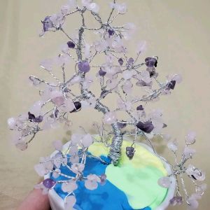 Cây đá quý phong thủy bày bàn thạch anh tím xanh vàng handmade