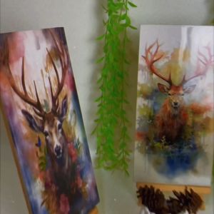 Hiasan Dinding Animal Rusa & Kijang Warna Warni Walldecor Nuansa Abstrak Oil Painting