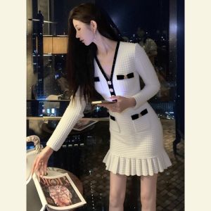 SHANGSHA | Elegant French Style Dress White