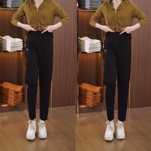 กางเกงขายาวทรงหลวมเอวสูงสำหรับผู้หญิง แฟชั่นฤดูใบไม้ร่วง ทรงฮาเร็ม ทรงลำลอง กางเกงขายาวทรงหลวม เสื้อผ้าผู้หญิง แฟชั่นสตรีท