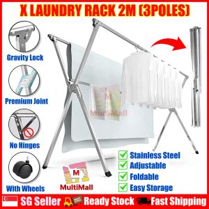 X MODEL - 1.5M ( WITH WHEEL) Stainless Steel Drying Rack| Foldable Laundry Rack| Drying Rack| Laundry| Laundry Organiser| Drying Rack clothes| Drying clothe Folding| Cloth Laundry Drying Rack Retractable| Space Saving storage