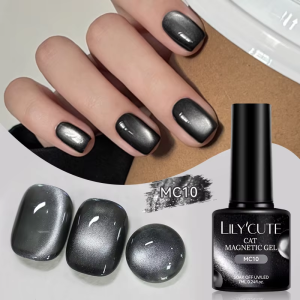 LILYCUTE | LILYCUTE 7ml Pure Polor Black Glass Cat Magnetic Gel Nail Polish Glitter Punk Style Magnetic Gel UV/LED Soak Off Varnish Design