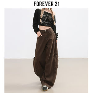 Forever 21 Womens Loose Workwear Denim Pants High Waist Draping Pear Shape Wide Leg Knife Edge Trousers American Style