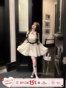 Retro Style Apricot White Summer Dress