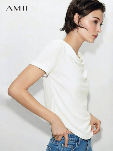 AMII | New Summer Flounce Asymmetric Hem Stretch T-shirt