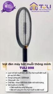 Vợt Muỗi Thông Minh TULI TL-VM01 Công Suất 2W Có Đế Sạc Treo tường Để bàn Gồm 3 Lớp Lưới An Toàn Bảo hành 6 tháng