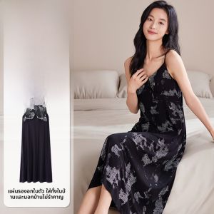 MiiOW | ชุดนอนผู้หญิง Catman พร้อมแผ่นรองหน้าอก หลวมสบาย ระบายอากาศได้ดี ชุดยาวคลุมเข่า ชุดอยู่บ้าน ฤดูร้อน 2025 ชุดนอนผู้หญิง