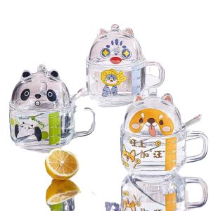 Hoạt Hình Cốc Cân Sữa Thủy Tinh Ăn Sáng Sử Dụng Tại Nhà Cốc Pha Trà Có Giá Trị Thẩm Mỹ Cao Có Nắp Thìa Tay Cầm Cốc Thủy Tinh Nước