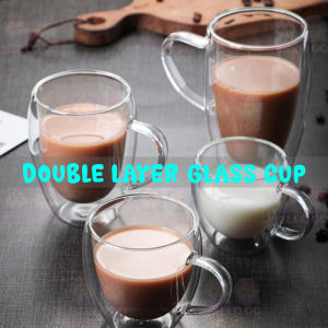 Double Wall Glass Cup Insulated Handle Drinking Cup Coffee Mug Double Layer Glass Tea Cup Heat Resistant [D10]