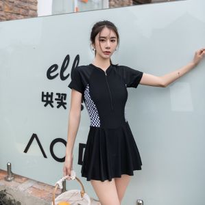 🇲🇾READY STOCK KL Plus Size Korea One Piece UV Protect Lady Women Pants Short Sleeve Skirt Swimsuit Swimwear Short Skirt Swimming Baju Berenang