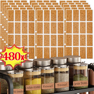 36/480PCS Cork Labels Sticker Kitchen Condiment Organizer Label Sticker Self Adhesive Spice Container Tags DIY Envelope Sticker
