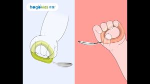 Hogokids Oval Shape Handle Baby Spoon & Fork Set (Stainless Steel) Self Feeding Training Cutlery