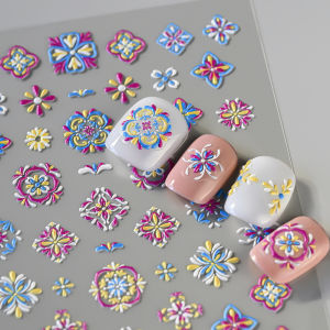 5D Embossed Bohemian Style Nail Art Stickers Embossed Baroque Symphony Flower Self-Adhesive Decals Manicure Decorations Sliders