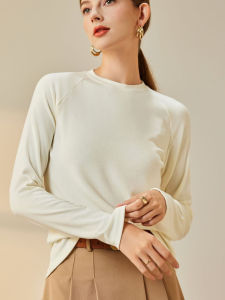 เสื้อชั้นในผู้หญิงแขนยาวคอตัดครึ่งวงกลมสไตล์ใหม่ปี 2025 เส้นใยโพลีเอสเตอร์ผสมขนแกะฤดูใบไม้ร่วง