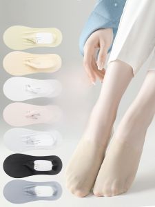 Miiow | Womens Summer Ice Silk Boat Socks Anti-slip Non-drop Heel High Heels Single Shoes Invisible Black Meat Color Socks Cat Person