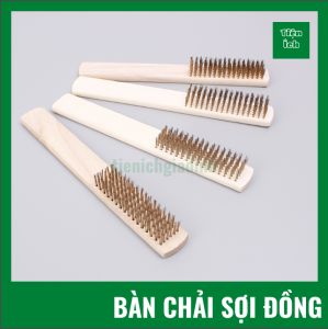 Bàn Chải Sợi Đồng Cán Gỗ Chà Cọ Bề Mặt Kim Loại Vệ Sinh Máy Móc