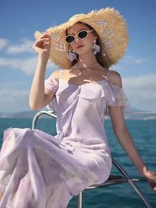 XIANGYING | French Style Lavender Purple Chiffon Spaghetti Strap Dress
