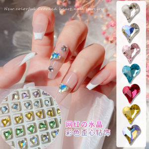 Nail Art Pointed Bottom Crooked Heart Diamond Ornament Small Diamond Super Flash K9 Crystal Heart Shaped Fingernail Decoration Heart Diamond Mesh Red Best Selling