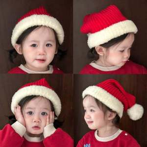 หมวกไหมพรมถักนิตติ้งสีแดงสำหรับเด็ก หมวกไหมพรมฤดูหนาวแบบทันสมัย หมวกไหมพรมถักนิตติ้งแบบสวมหัวสำหรับเด็กผู้ชายและเด็กผู้หญิง