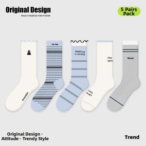 Spring and Summer Blue Striped Graffiti Thin Breathable Flared Mid Calf Socks