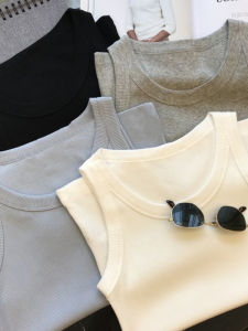 Girls Summer Casual Ribbed Vest Korean Style Sleeveless Inner Wear Base Shirt Children Versatile Tank Top Cotton Fabric