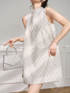 PlumJan | Rough Tweed Small Fragrant Style Dress Mandarin Collar Sequin