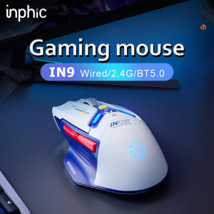 INPHIC IN9 Wired & Wireless Gaming Mouse Rechargeable 12000DPI 6 Buttons Programmable &Tri-mode Bluetooth Optical Mice (type C wired/2.4GHz/Bluetooth5.0)