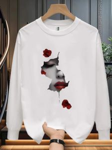 Áo Thun Cotton Tay Dài Mùa Xuân Thu Màu Trắng Đơn Giản Rộng Rãi Cỡ Lớn Thời Trang Nam Áo Lót Thường Ngày Thoáng Khí