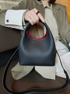 Top Layer Cowhide Bucket Bag Womens Handbag New Style Handbag Color Collision Wide Shoulder Strap Single Shoulder Slant Commute Genuine Leather Vegetable Basket Bag