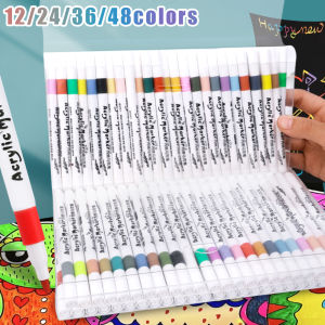 12/24/36/48pcs Acrylic Marker Rock Painting Kit for Kids Children Stone Paint Pens Set Premium Acrylic Paint Pen Ceramic Wood DIY Crafts Marker Pen
